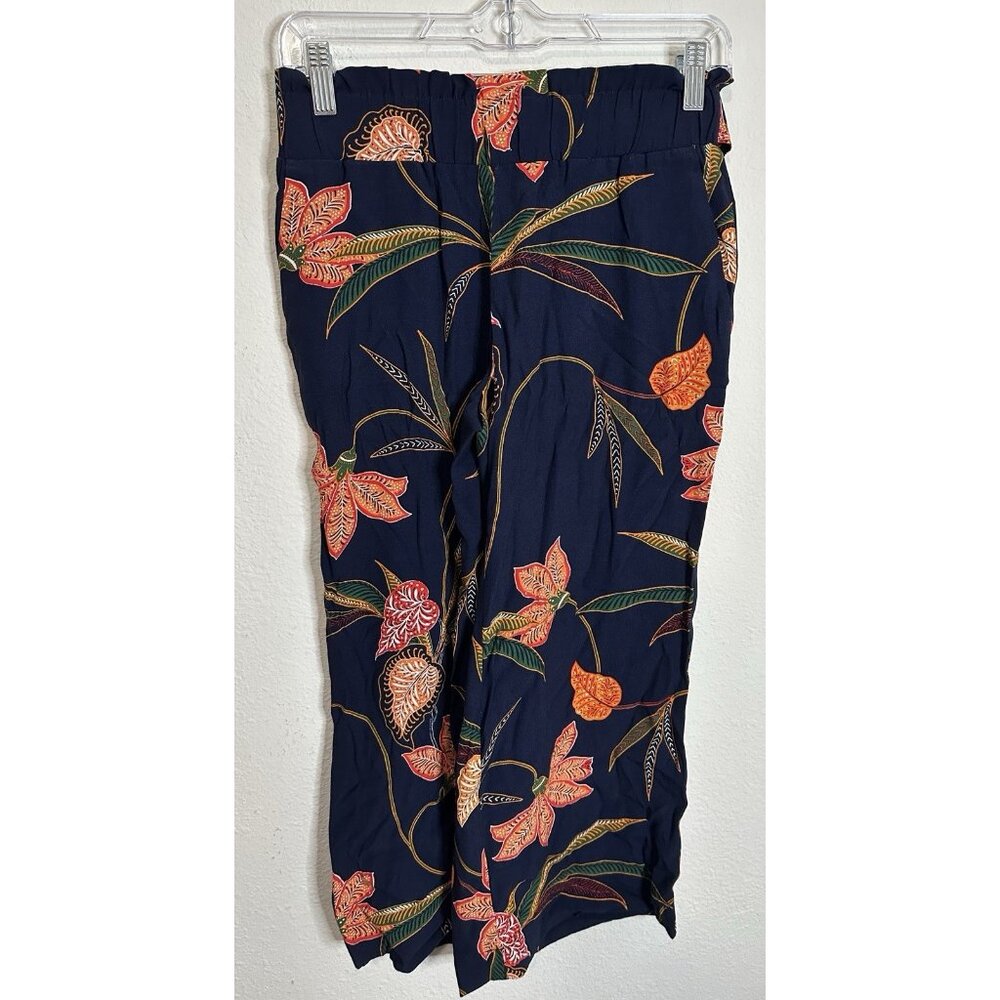 Loft XXS Petite Navy Boho Floral Pull On Wide Leg Pants